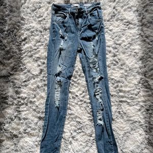 Guess blue jeans, ripped, size 4, high rise